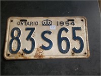 Single 1954 Ontario Licence Plate (83S65)