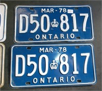 Pair 1978 Ontario Licence Plates(D50817)