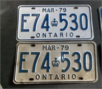 Pair 1979 Ontario Licence Plates(E74530)