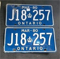 Pair 1980 Ontario Licence Plates (J18257)