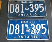 Pair 1980 Ontario Licence Plates (D81395)