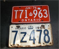 2 Single 1954 & 1976 Ont. Licence Plates