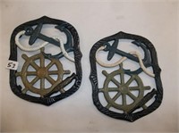 2 Cast Iron Trivets (Anchor & Wheel)