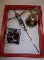 Rosary Beads and Cross and Brass bell