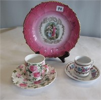 Plate & 2 Demitasse Cups & Saucers