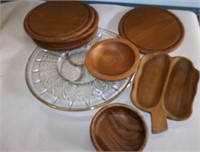 Glass Serving Tray and Wooden Pieces