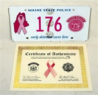 Maine State Troopers Pink Ribbon Plate w/ COA