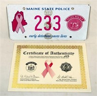 Maine State Troopers Pink Ribbon Plate w/ COA