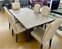 7 pc Traditional Solid Wood Linen Seat Dining Set