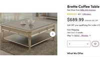 Best Master Furniture Mirrored Brette Coffee Table