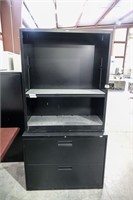 Black 2 drawer filing cabinet - no key - and