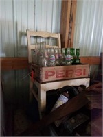 WOOD PEPSI CRATE W BOTTLES/LARGE DRAWER W/MISC