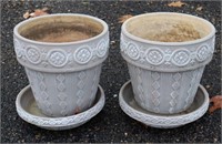 (2) Clay Planters w/ Under Plates