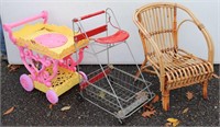 Child's Rattan Chair & Stroller