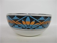 9.25" Diameter NA Pottery Bowl Signed "V"