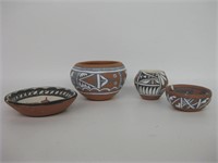 4 Native American Pottery Pieces 3.5" Dia. Largest