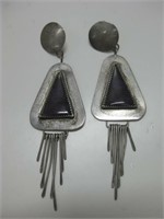 NA Marked Silver-Tone & Stone Earrings