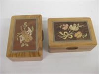 2 Wood Marquetry Lidded Trinket Boxes