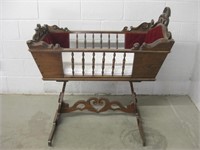 Carved Wood Rocking Cradle - 38.5" Overall Height