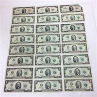 (24) $2 BILL COLLECTION, 3 RED SEAL, 21 GREEN SEAL