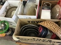 Glassware, Ss Mixing Bowls, Burner, Four Boxes