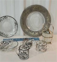 Box of silver overlay glassware