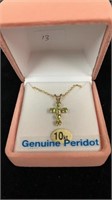 10kt yellow gold genuine peridot cross pendant