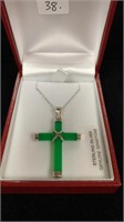 Sterling Silver genuine jade cross pendant with