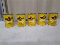 5 Vintage Pennzoil Oil Cans