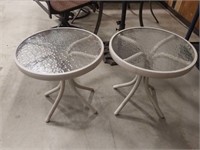 Glass top side tables, pair