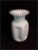 Fenton Satin Glass Vase 8.5" Tall Blue/white