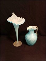 2pc Fenton Art Glass lot Pitcher & Vase