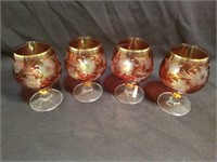 Set of 4 Czechoslovakian Brandy Glasses Goblets