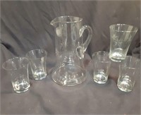 Clear glass pitcher with 5 glasses