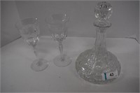 Heavy Ship's Decanter & Two pcs. Stemware