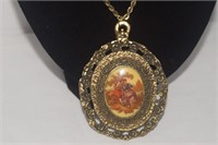 24K Gold Plated Necklace w/ Renaissance Couple