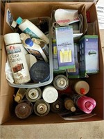 Box of CFL bulbs, spray paint, sanding discs