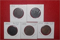 (5) Large Cents 1812 to 1844 Mix