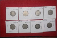 (8) Liberty V-Nickels 1900 to 1907