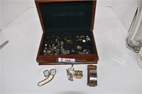 Costume Jewelry in Wooden Box