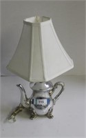 Silver Tea Pot Table Lamp.   19" Tall