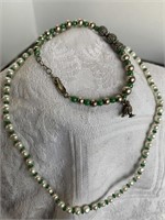 Pearl, Emerald, & Sterling Silver Necklace, and