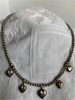 Sterling Silver Bead Necklace w/ Hearts