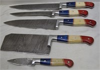Set of Patriotic Damascus Chef's Knives -