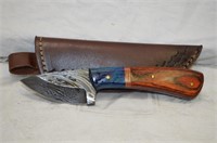 7" Damascus Knife w/ Leather Sheath