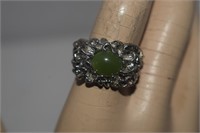 Sterling Silver Ring w/ Jade Stone  Size 8-1/2