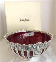 NEIMAN MARCUS SILVERPLATE BOWL WITH RED