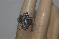 Sterling Silver Filigree Ring w/ Cross Motif Sz 7