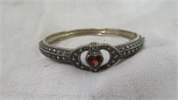 STERLING SILVER HEART GARNET AND MARCASITE