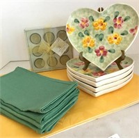 (5) FLORAL HEART SHAPED DISHES 8"W, PORTUGAL,